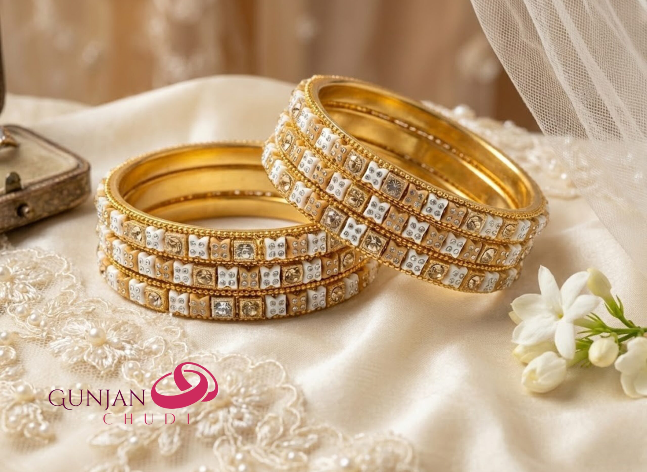 Ivory & Gold Stone-Encrusted Kangan - Image 2