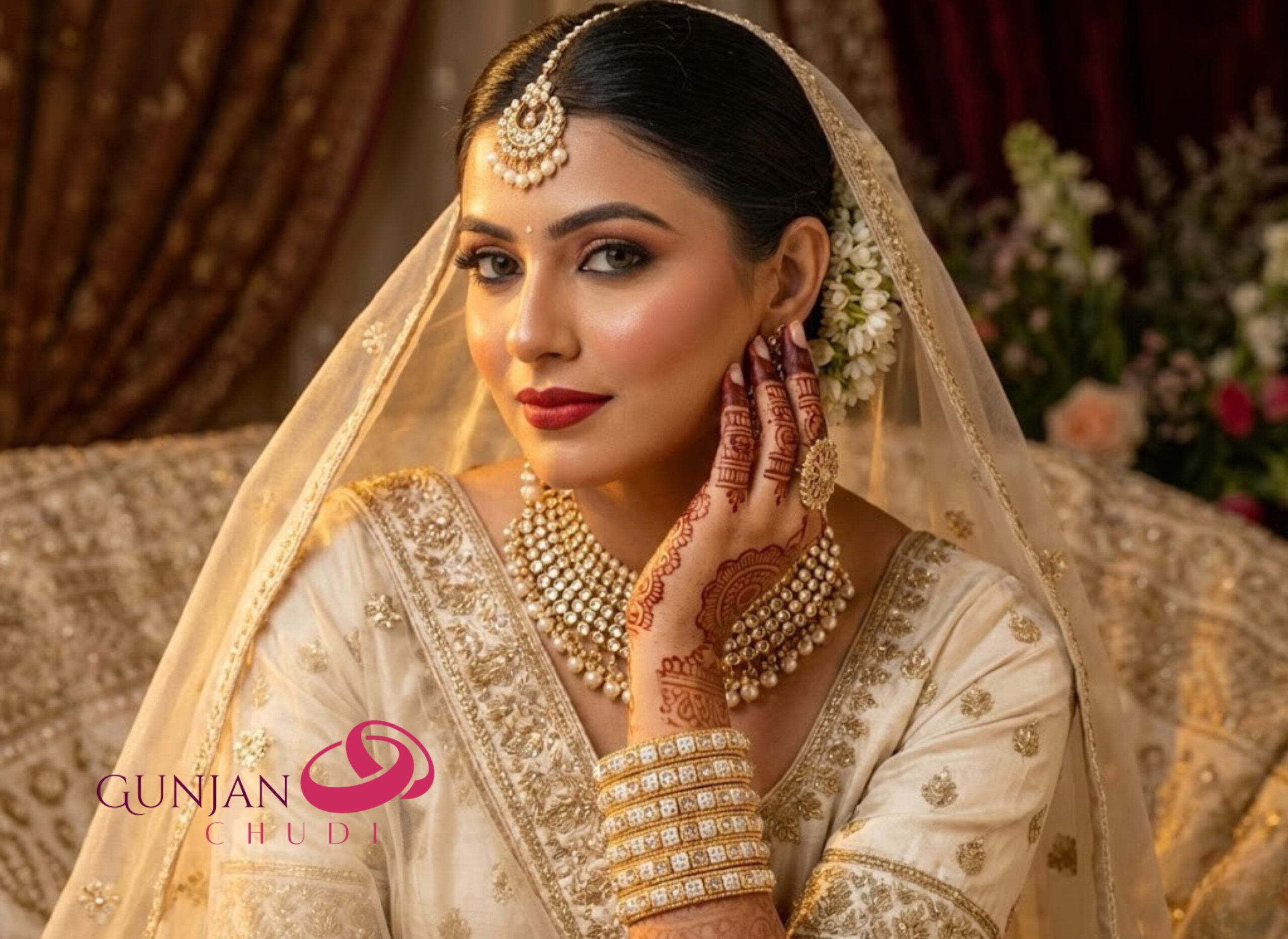 Ivory & Gold Stone-Encrusted Kangan - Image 4