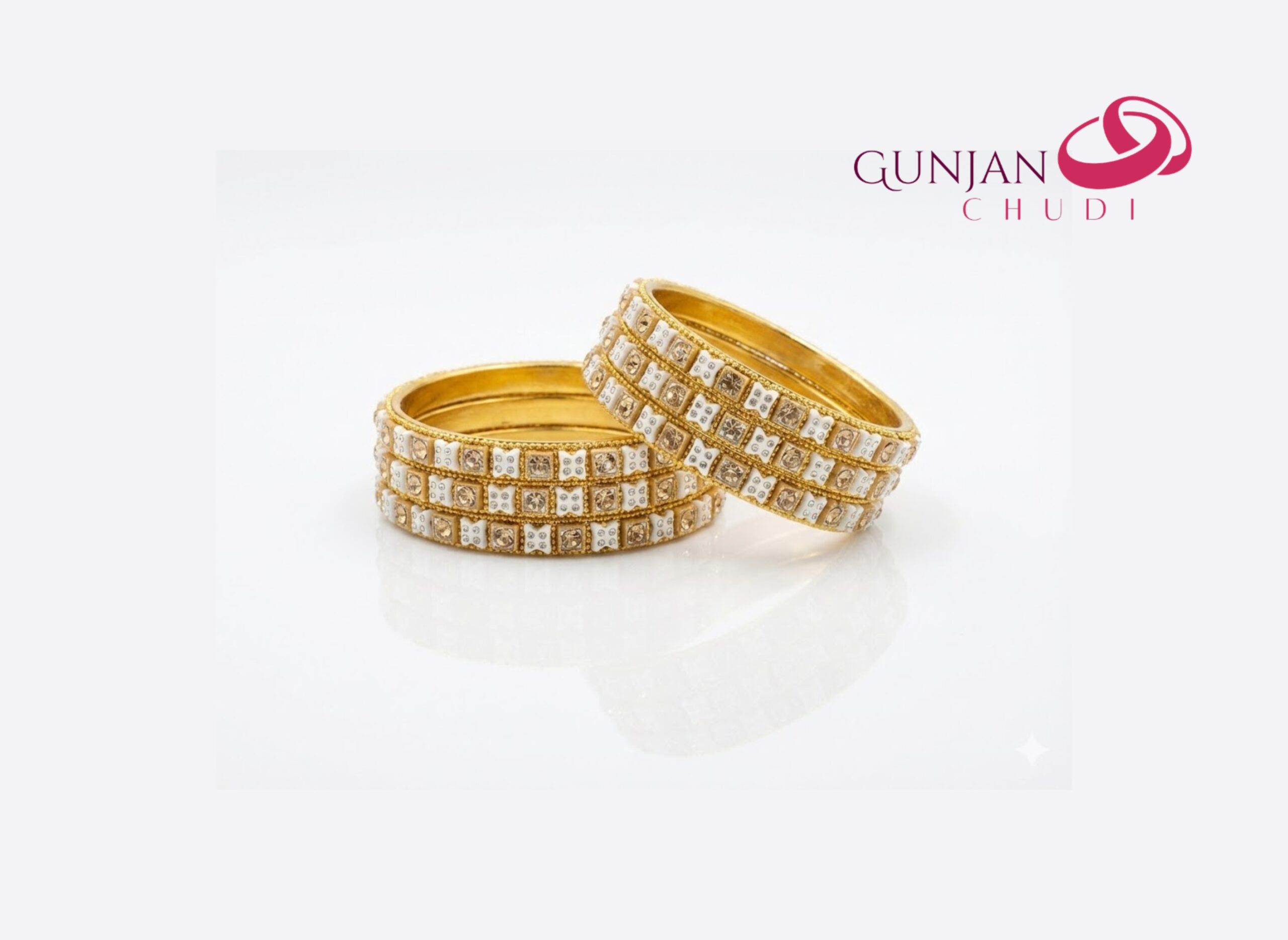 Ivory & Gold Stone-Encrusted Kangan