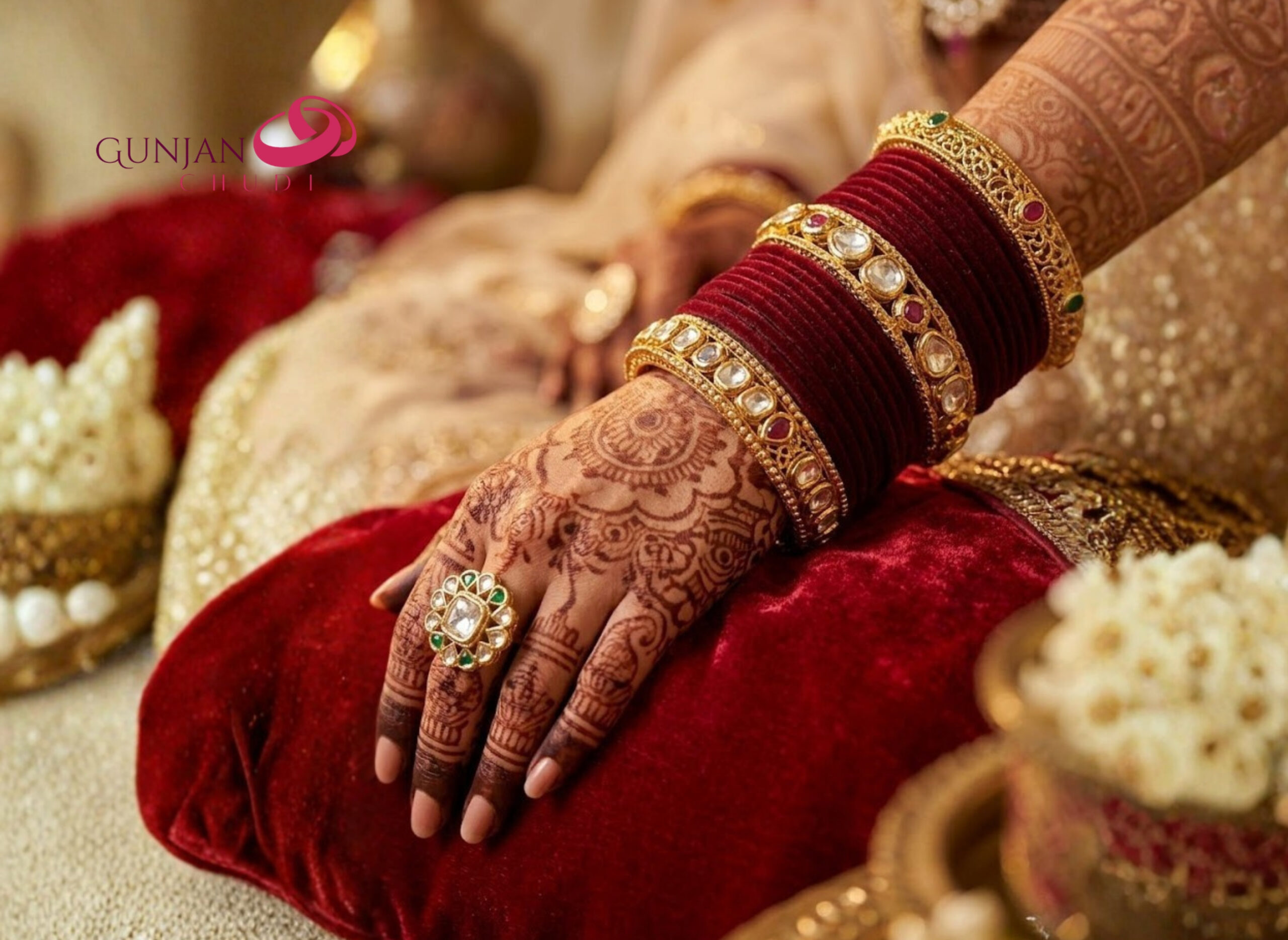 Deep Maroon Velvet Bangles - Image 3