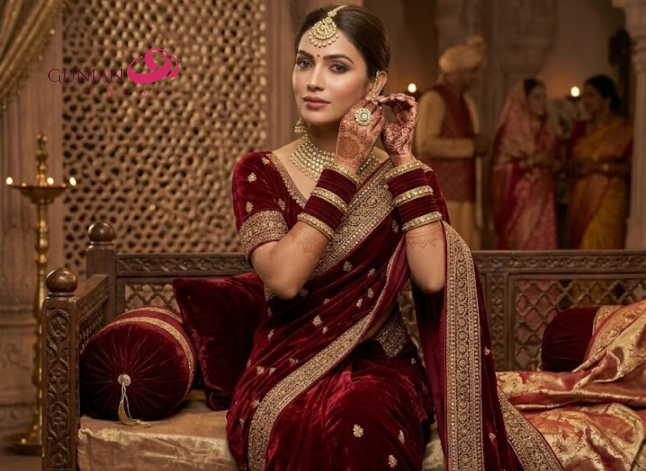 Deep Maroon Velvet Bangles - Image 4