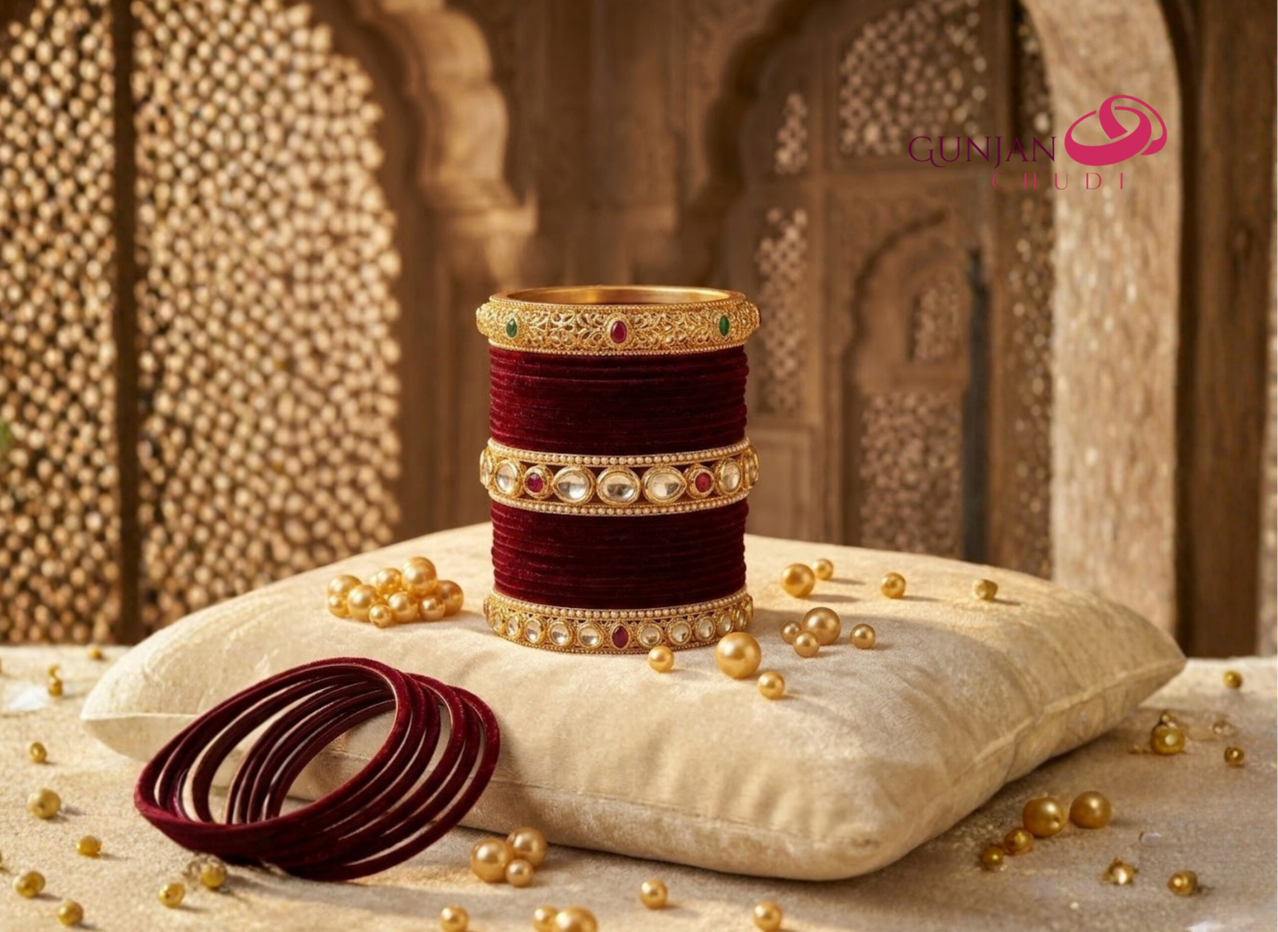 Deep Maroon Velvet Bangles - Image 2