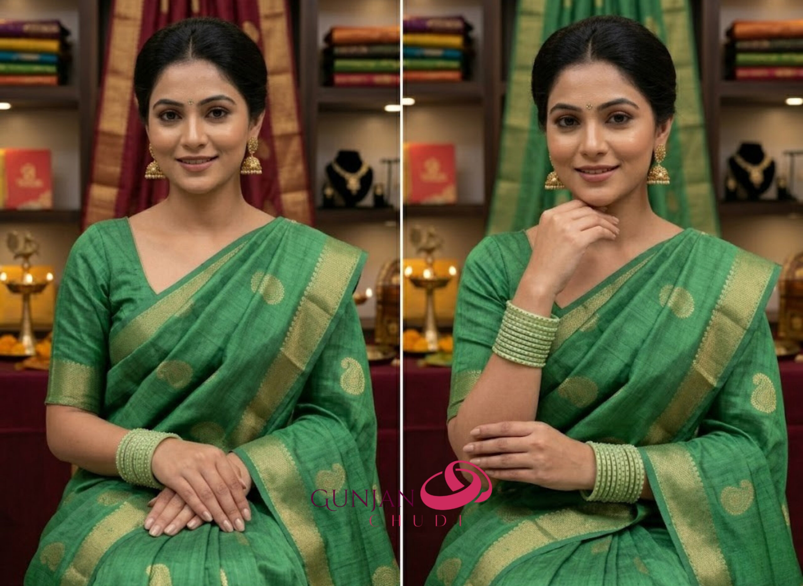 Pista Green Stone Studded Bangles - Image 2