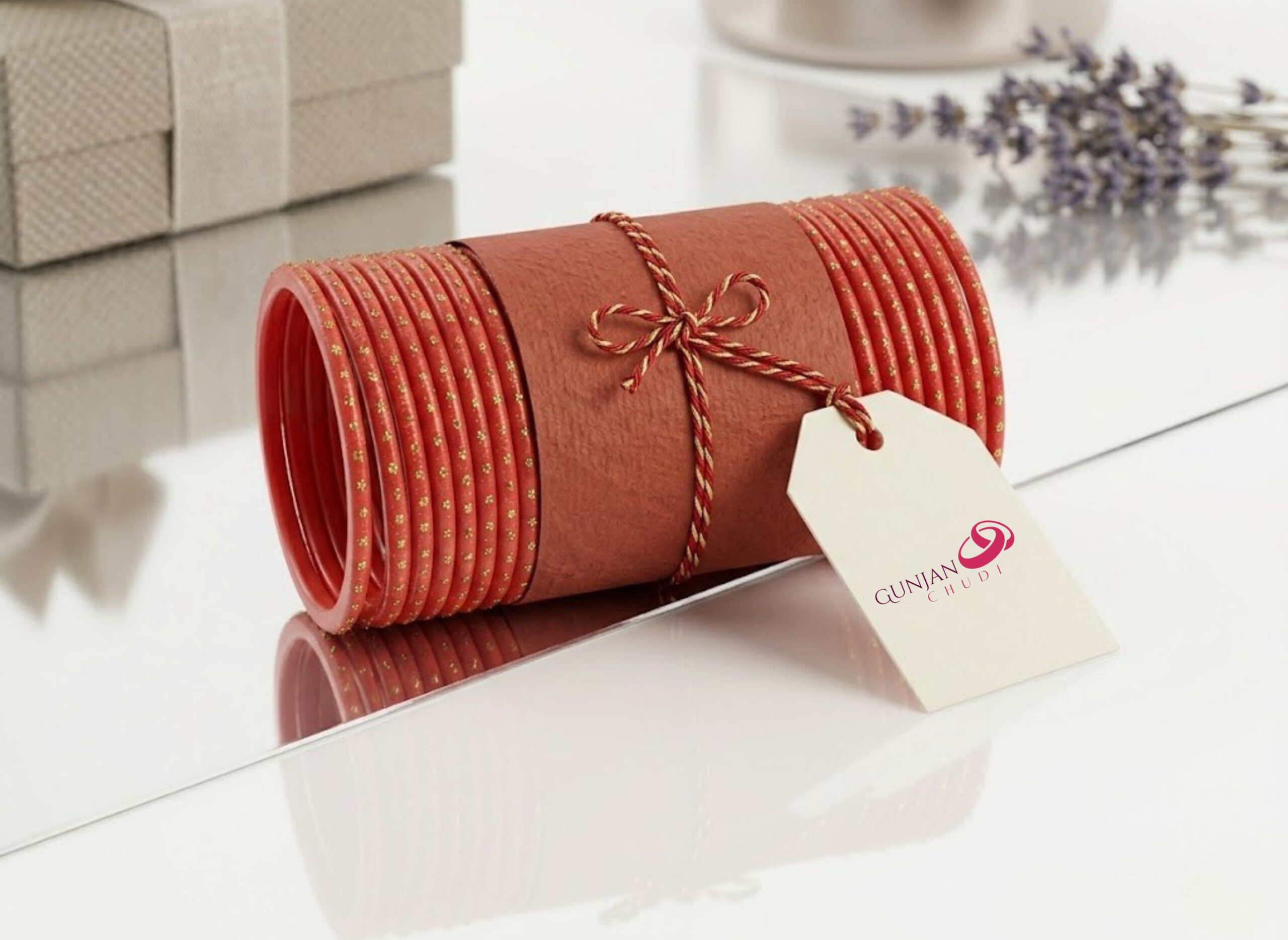 Red Stone Work Glass Bangles - Image 2