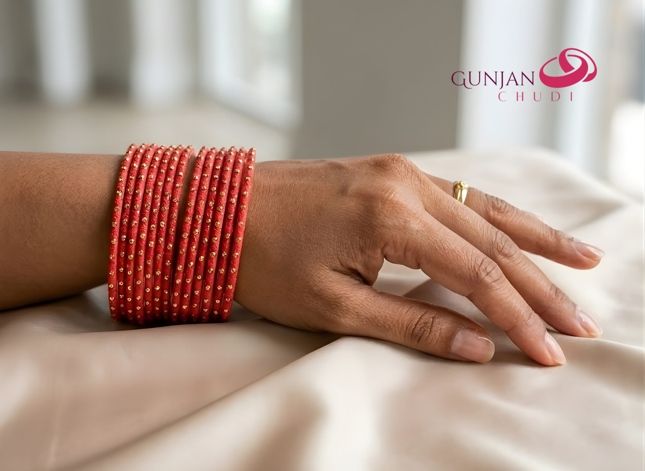 Red Stone Work Glass Bangles - Image 4