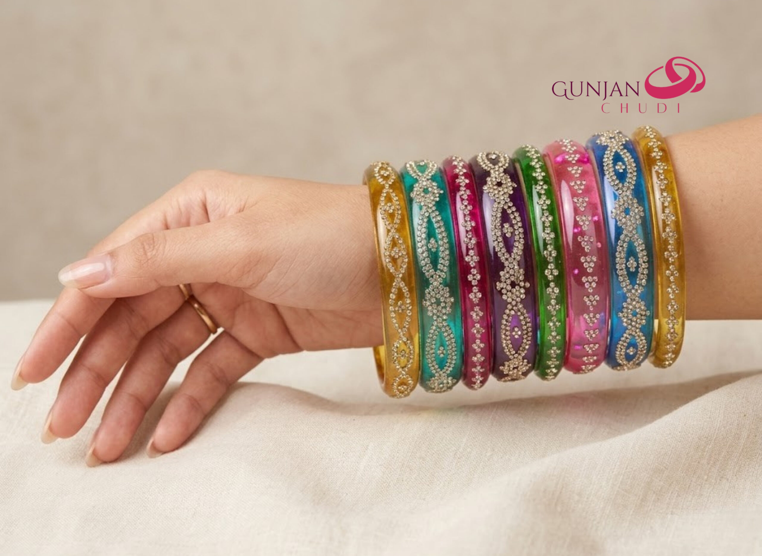 Rhinestone Rainbow Glass Bangles - Image 3