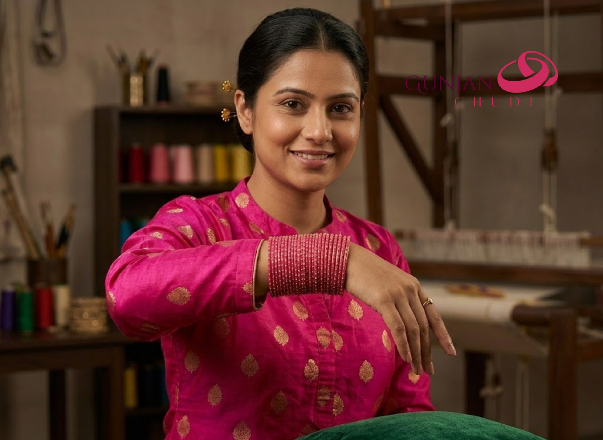 Stone-Work Pink Glass Bangles - Image 4