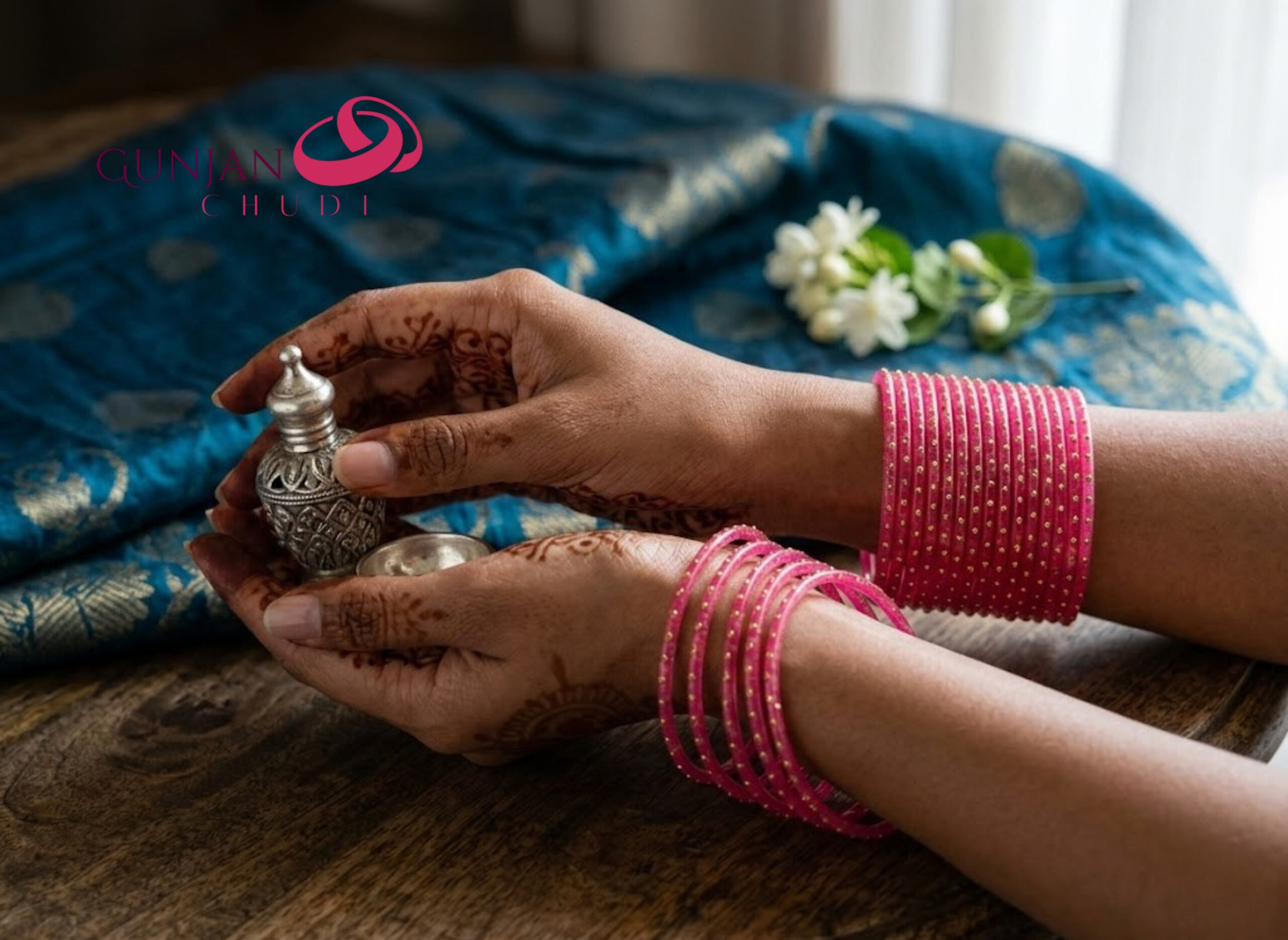 Stone-Work Pink Glass Bangles - Image 5
