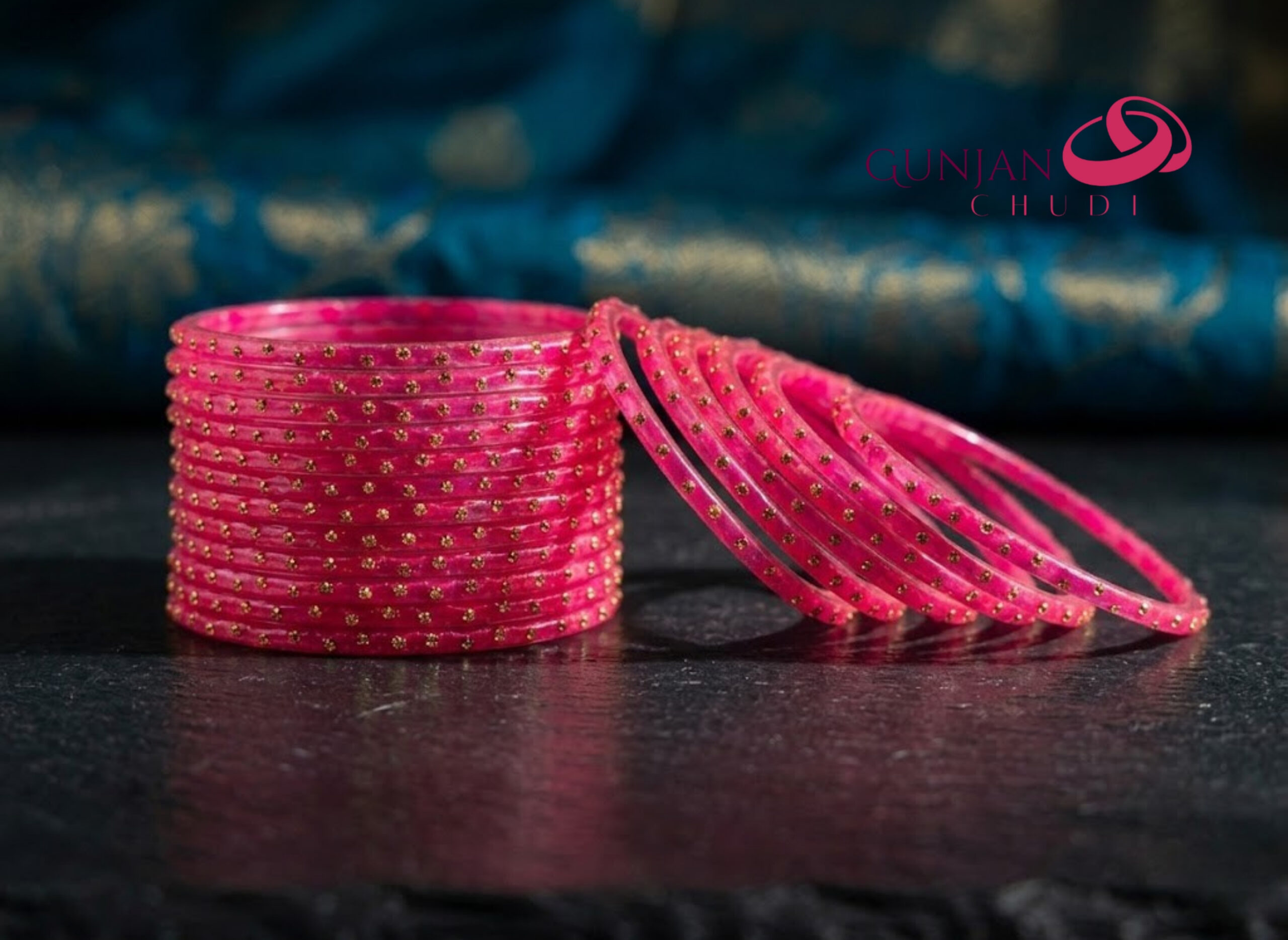Stone-Work Pink Glass Bangles - Image 2