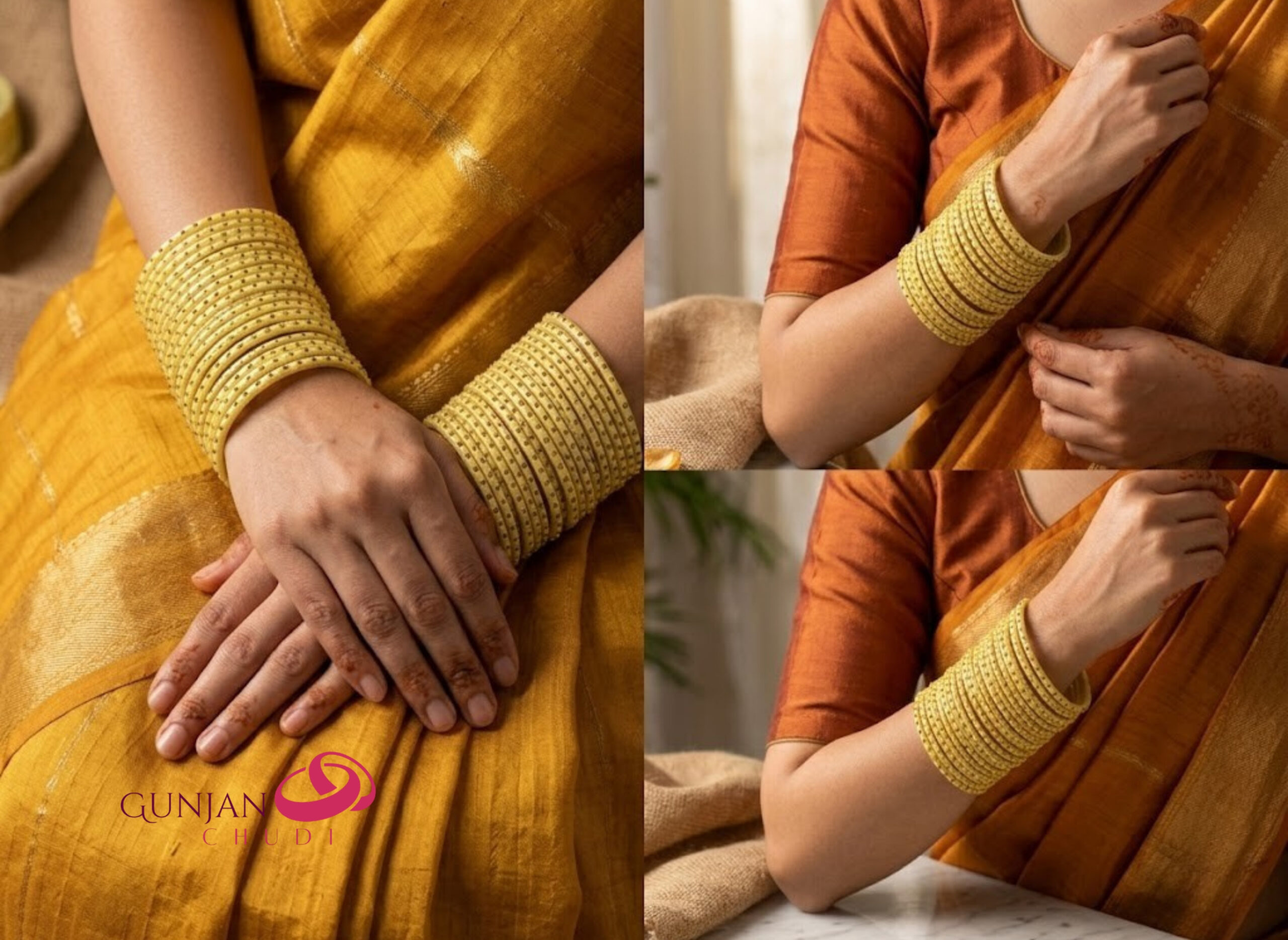 Zari Work Light Yellow Shaded Bangles - Image 4