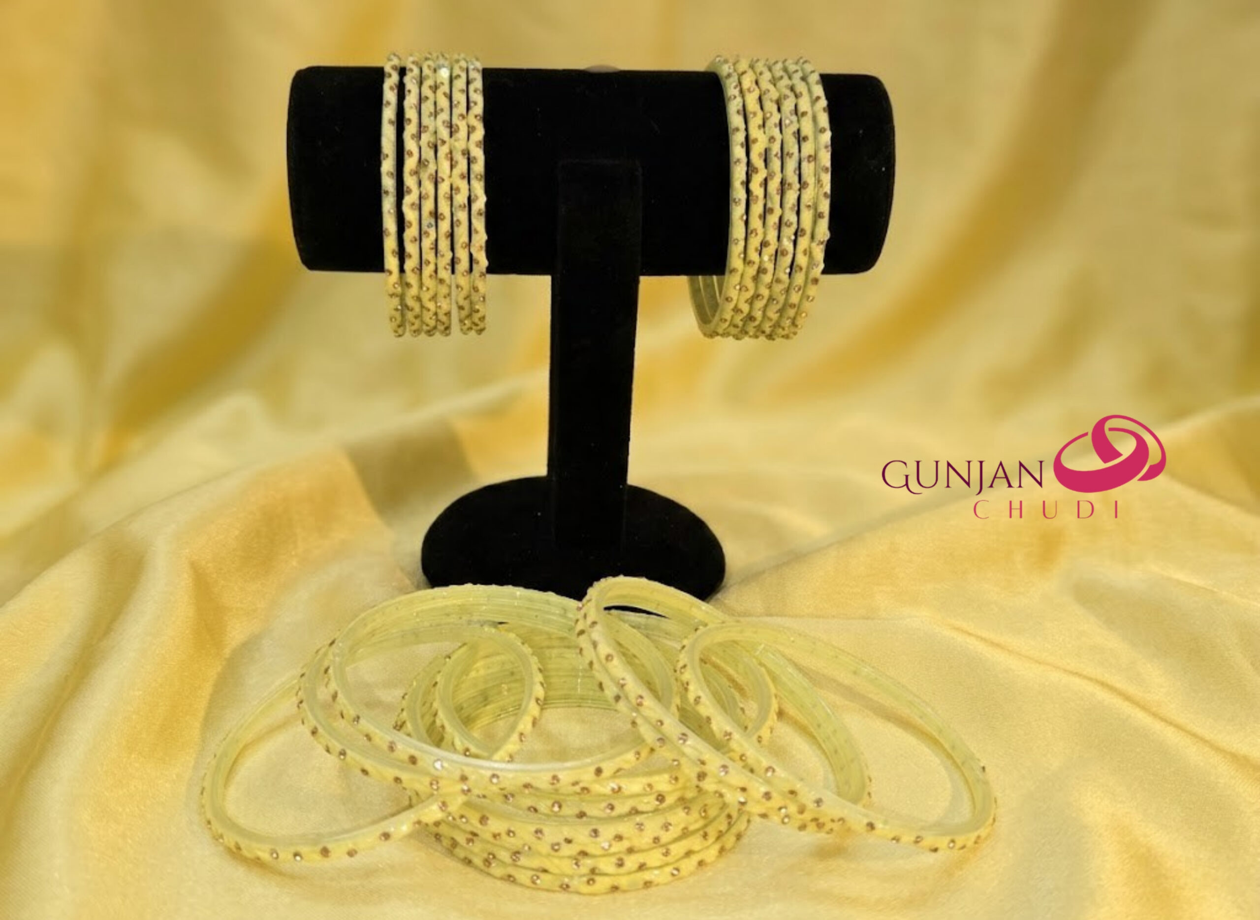 Zari Work Light Yellow Shaded Bangles - Image 2